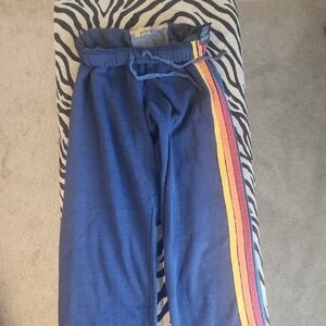 Aviator Nation  Blue Sweatpants with Rainbow Stripe